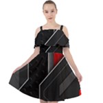 Gamer Tech Black Mesh Red Modern Shape Texture Geometric Pattern Cut Out Shoulders Chiffon Dress