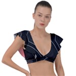 Gamer Tech Black Mesh Red Modern Shape Texture Geometric Pattern Plunge Frill Sleeve Bikini Top