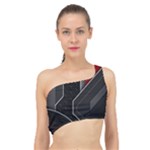 Gamer Tech Black Mesh Red Modern Shape Texture Geometric Pattern Spliced Up Bikini Top 