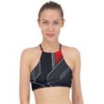Gamer Tech Black Mesh Red Modern Shape Texture Geometric Pattern Halter Bikini Top