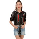 Gamer Tech Black Mesh Red Modern Shape Texture Geometric Pattern Tie Front Shirt 