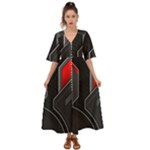 Gamer Tech Black Mesh Red Modern Shape Texture Geometric Pattern Kimono Sleeve Boho Dress