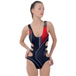 Gamer Tech Black Mesh Red Modern Shape Texture Geometric Pattern Side Cut Out Swimsuit