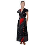 Gamer Tech Black Mesh Red Modern Shape Texture Geometric Pattern Flutter Sleeve Maxi Dress
