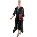 Gamer Tech Black Mesh Red Modern Shape Texture Geometric Pattern Quarter Sleeve Wrap Front Maxi Dress