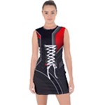 Gamer Tech Black Mesh Red Modern Shape Texture Geometric Pattern Lace Up Front Bodycon Dress