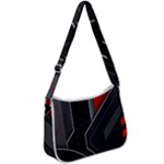 Gamer Tech Black Mesh Red Modern Shape Texture Geometric Pattern Zip Up Shoulder Bag