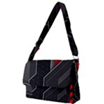 Gamer Tech Black Mesh Red Modern Shape Texture Geometric Pattern Full Print Messenger Bag (L)