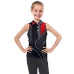 Gamer Tech Black Mesh Red Modern Shape Texture Geometric Pattern Kids  Sleeveless Polo T-Shirt
