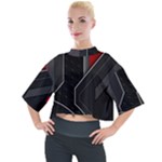 Gamer Tech Black Mesh Red Modern Shape Texture Geometric Pattern Mock Neck T-Shirt