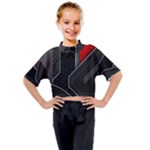 Gamer Tech Black Mesh Red Modern Shape Texture Geometric Pattern Kids Mock Neck T-Shirt
