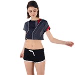 Gamer Tech Black Mesh Red Modern Shape Texture Geometric Pattern Tie Back Short Sleeve Crop T-Shirt