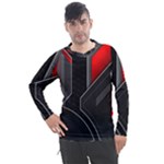 Gamer Tech Black Mesh Red Modern Shape Texture Geometric Pattern Men s Pique Long Sleeve T-Shirt