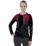 Gamer Tech Black Mesh Red Modern Shape Texture Geometric Pattern Women s Pique Long Sleeve T-Shirt