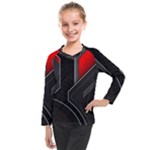 Gamer Tech Black Mesh Red Modern Shape Texture Geometric Pattern Kids  Long Mesh T-Shirt