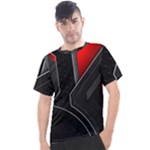Gamer Tech Black Mesh Red Modern Shape Texture Geometric Pattern Men s Sport Top