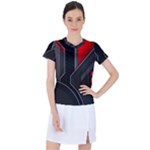 Gamer Tech Black Mesh Red Modern Shape Texture Geometric Pattern Women s Sports Top