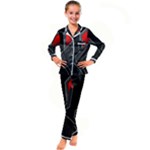 Gamer Tech Black Mesh Red Modern Shape Texture Geometric Pattern Kids  Satin Long Sleeve Pajamas Set