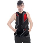 Gamer Tech Black Mesh Red Modern Shape Texture Geometric Pattern Men s Sleeveless Hoodie