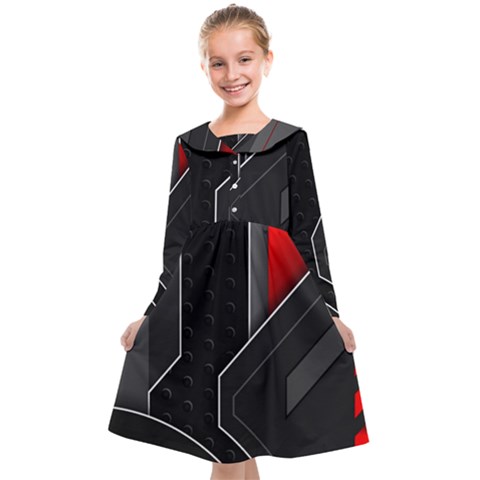 Gamer Tech Black Mesh Red Modern Shape Texture Geometric Pattern Kids  Midi Sailor Dress from ArtsNow.com