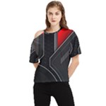 Gamer Tech Black Mesh Red Modern Shape Texture Geometric Pattern One Shoulder Cut Out T-Shirt