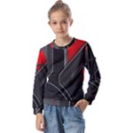 Gamer Tech Black Mesh Red Modern Shape Texture Geometric Pattern Kids  Long Sleeve T-Shirt with Frill 