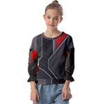 Gamer Tech Black Mesh Red Modern Shape Texture Geometric Pattern Kids  Cuff Sleeve Top