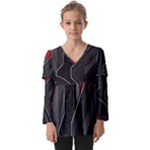 Gamer Tech Black Mesh Red Modern Shape Texture Geometric Pattern Kids  V Neck Casual Top