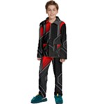 Gamer Tech Black Mesh Red Modern Shape Texture Geometric Pattern Kids  Long Sleeve Velvet Pajamas Set