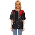 Gamer Tech Black Mesh Red Modern Shape Texture Geometric Pattern Oversized Basic T-Shirt