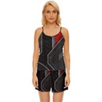 Gamer Tech Black Mesh Red Modern Shape Texture Geometric Pattern Satin Pajama Short Set