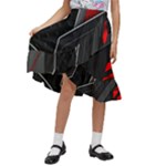 Gamer Tech Black Mesh Red Modern Shape Texture Geometric Pattern Kids  Ruffle Flared Wrap Midi Skirt