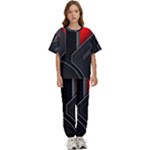 Gamer Tech Black Mesh Red Modern Shape Texture Geometric Pattern Kids  T-Shirt and Pants Sports Set