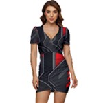 Gamer Tech Black Mesh Red Modern Shape Texture Geometric Pattern Low Cut Cap Sleeve Mini Dress