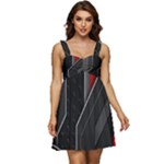 Gamer Tech Black Mesh Red Modern Shape Texture Geometric Pattern Ruffle Strap Babydoll Chiffon Dress