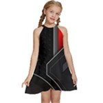 Gamer Tech Black Mesh Red Modern Shape Texture Geometric Pattern Kids  Halter Collar Waist Tie Chiffon Dress