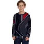 Gamer Tech Black Mesh Red Modern Shape Texture Geometric Pattern Kids  Crewneck Sweatshirt