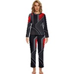 Gamer Tech Black Mesh Red Modern Shape Texture Geometric Pattern Womens  Long Sleeve Lightweight Pajamas Set