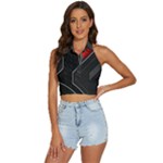 Gamer Tech Black Mesh Red Modern Shape Texture Geometric Pattern Backless Halter Cami Shirt