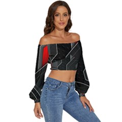 Long Sleeve Crinkled Weave Crop Top 