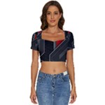 Gamer Tech Black Mesh Red Modern Shape Texture Geometric Pattern Short Sleeve Square Neckline Crop Top 