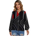 Gamer Tech Black Mesh Red Modern Shape Texture Geometric Pattern Women s Long Sleeve Button Up Shirt