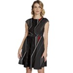 Gamer Tech Black Mesh Red Modern Shape Texture Geometric Pattern Cap Sleeve High Waist Dress