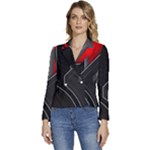 Gamer Tech Black Mesh Red Modern Shape Texture Geometric Pattern Women s Long Sleeve Revers Collar Cropped Jacket