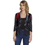 Gamer Tech Black Mesh Red Modern Shape Texture Geometric Pattern Women s One-Button 3/4 Sleeve Short Jacket