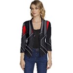 Gamer Tech Black Mesh Red Modern Shape Texture Geometric Pattern Women s Casual 3/4 Sleeve Spring Jacket