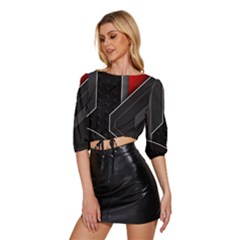 Mid Sleeve Drawstring Hem Top 