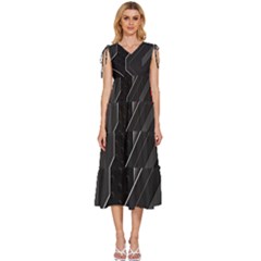 V-Neck Drawstring Shoulder Sleeveless Maxi Dress 