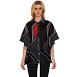 Gamer Tech Black Mesh Red Modern Shape Texture Geometric Pattern Women s Batwing Button Up Shirt