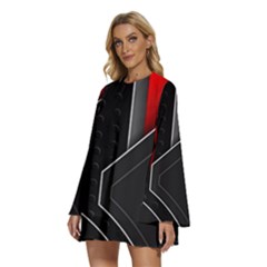 Round Neck Long Sleeve Bohemian Style Chiffon Mini Dress 